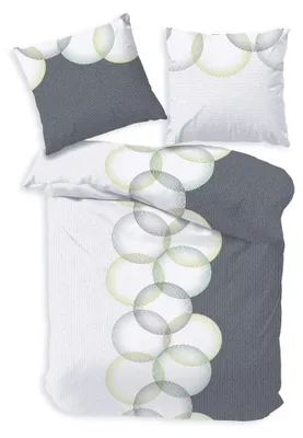 Produktbild von Dobnig Bettwäsche Flanell - Kreise 135 x 200 cm grün grüne Kreise auf grau, weißem Hintergrund