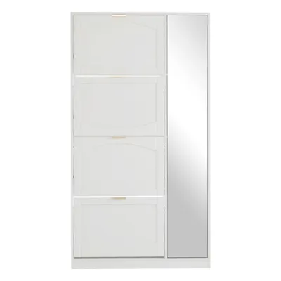 Produktbild von Merax Schuhschrank mit Spiegel und verstellbarem Regal, Schuhregal mit 4 Klappen, Schuhkipper 147x80x24 cm weiß