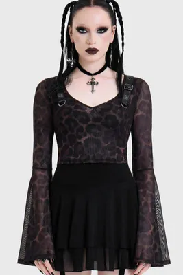 Produktbild von Killstar Bluse Damen LEOPARD FLARED SLEEVE TOP braun S