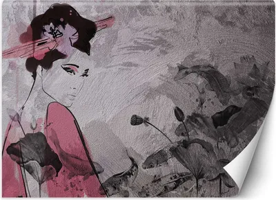Produktbild von Vlies fototapete Geisha-Porträt auf Betonwand 150x105 cm Feeby Rosa inkl. Kleber einfache Montage