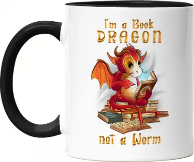 Produktbild von I Am A Book Dragon Not A Worm Tasse Schwarz Bücherwurm Buch Lesen Bildung Magie Drachen Dragon