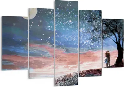 Produktbild von Bild auf Leinwand - Leinwandbild - 5 Teile - Himmel Mond Liebhaber - 150x100cm - Wand Bild - Wanddeko - Wandbilder - Leinwanddruck - Bilder - Wanddekoration - Leinwand bilder - EA150x100-4800