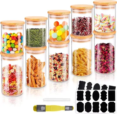 Produktbild von Vorratsdosen 10er Set,Vorratsgläser Aus Borosilikatglas,Küche Glasbehälter mit Deckel,100% Versiegelte Vorratsglas Set,Küche Aufbewahrung Glas Gewürzgläser für Tee,Nuss