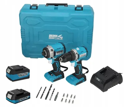 Immagine prodotto di Set di utensili a batteria DEDRA 18 V: trapano avvitatore, avvitatore a percussione, batterie e caricabatterie