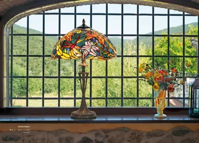 Produktbild von Tiffany Hockerleuchte Höhe 60 cm, Durchmesser 40 cm, Leuchte Lampe Jugendstil Barock