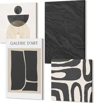 Obrázok produktu pre Foto na plátno – 4-dielny set obrazov – Moderné nástenné umenie – Vysoká kvalita – 2x40x40 cm + 2x40x60 cm – Hotové na zavesenie – Abstraktné formy a tmavý mramor