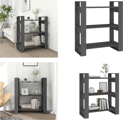 Produktbild von vidaXL Bücherregal/Raumteiler Grau 80x35x91 cm Massivholz Kiefer - Bücherregal - Bücherregale - Bücherschrank - Lagerregal