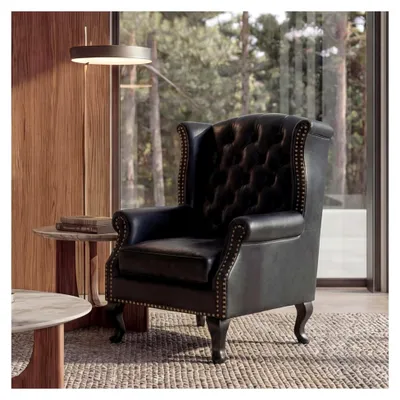 Produktbild von Relaxsessel Clubsessel Ohrensessel Chesterfield-AM, Kunstleder - schwarz ohne Ottomane