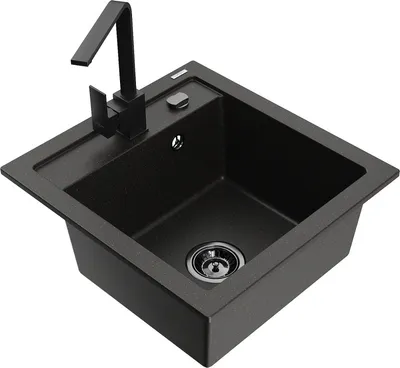 Produktbild von Mexen Vito 1-Becken-Granit-Spüle mit Mischbatterie Rita, Schwarz/Gold metallisch - 6503-75-670300-70-B