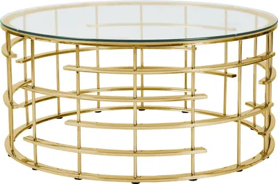 Produktbild von SalesFever Couchtisch Ø 90 cm | Tischplatte Sicherheitsglas 8 mm | Gestell rostfreier Edelstahl | B 90 x T 90 x H 42 cm | goldfarben – klar