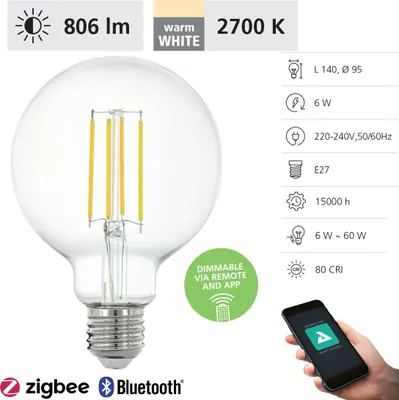 Produktbild von Eglo 12229 LED E27 Leuchtmittel 1x6W Ø95mm Fernbedienung warmweiss dimmbar