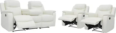 Produktbild von EVASION 3-Sitzer Ledersofa und 2 Sessel mit Relaxfunktion - Elfenbeinweiß