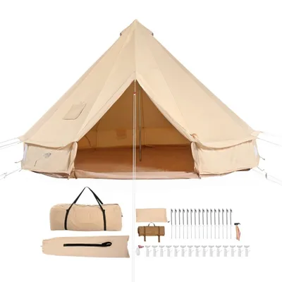 Image de Tente cloche yourte 7x3,5m TC-coton avec barres de fer bâche de sol PVC - Tente de camping 12 personnes - Tente familiale, 12 fenêtres - Tente de groupe pour l'aventure en plein air