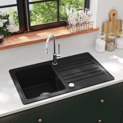 Produktbild von vidaXL Granitový dřez s odkapávačem Reversible Black
