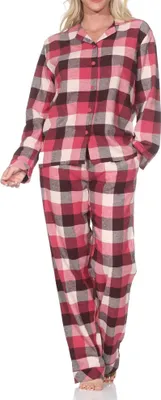 Produktbild von Normann Damen Flanell Schlafanzug lang Pyjama mit Knopfleiste und Hemdkragen ; beere , 48