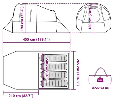 Produktbild von vidaXL Tunnelzelt 4 Personen Grün Wasserdicht