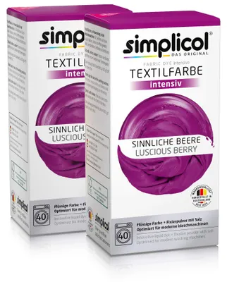 Textilfarbe intensiv Beere, 2x150 ml + 2x400 g Fixierpulver