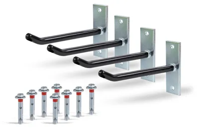 Image de Alberts 801960 Kit de support de jantes, support mural pour jantes de voiture, support de pneus avec tuyau en PVC recouvert, galvanisé, crochets de jantes de 20 cm de long