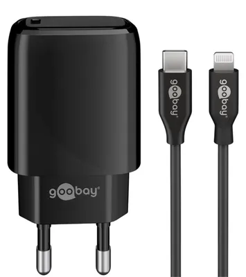 Immagine prodotto di Goobay 58401 Set di ricarica Lightning/USB-C™ PD (20 W), nero, 1 m - Adattatore di alimentazione USB-C™ da 20 W con cavo da USB-C™ a Lightning per iPhone 12, ad es