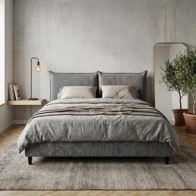 Produktbild von ELVORA DESIGNE Polsterbett 140x200, Modernes Skandi-Bett mit Stauraum & Gasdruckdämpfer, Wasserabweisend, Dunkelgrau
