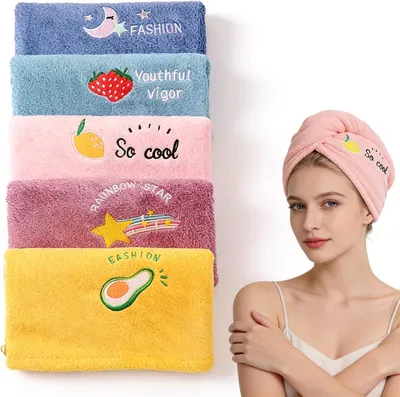 Obrázok produktu pre Sada 5 uterákov z mikrovlákna, uterák na vlasy s gombíkom, na vlasy, rýchlo schnúca látka