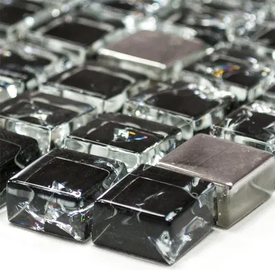 Produktbild von Glasmosaik Fliesen Alish Schwarz Silber