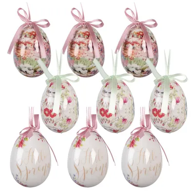 Imagen del producto de Clayre & Eef. Set de 9 colgadores de Pascua. Diámetro: 5 x 8 cm. Color: blanco. Material: plástico