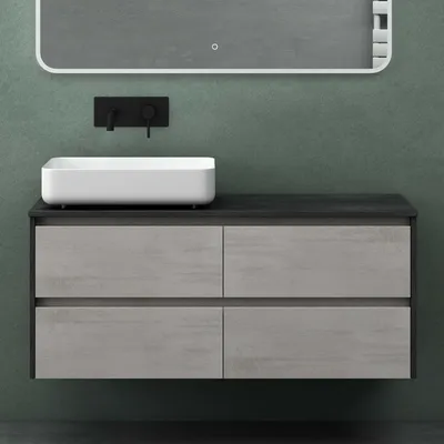 Produktbild von Mai & Mai Badmöbel-Set Waschbeckenunterschrank 120x48x51,6cm in Betonoptik mit 2-Schubladen inkl. Waschbecken und LED-Spiegel Normal