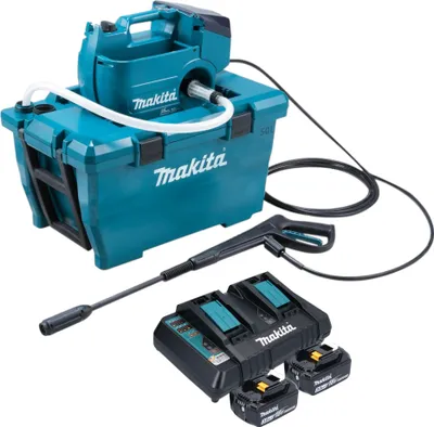 Produktbild von Makita DHW 080 PF2K Akku Hochdruckreiniger 36 V ( 2x 18 V ) 80 bar 380 l/h Brushless + 2x Akku 3,0 Ah + Doppelladegerät