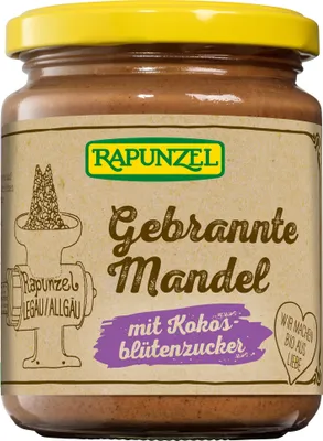 Produktbild von Rapunzel 130730, Nussaufstrich, Mandel, 250 g, Nüsse, Deutschland, MANDELN (81,00%), Kokosblütenzucker (18,00%), Meersalz, Bourbon Vanille, Ceylon-Zimt