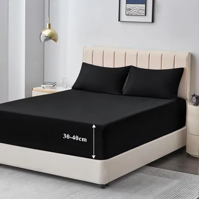 Productafbeelding van Spannenlaken 180 x 200 cm, zwart, gemaakt van hoogwaardige microvezel, zacht, geschikt voor waterbedden met een lattenbodemhoogte van 40 cm