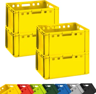 Image de 4x caisse à viande E3 caisse de boucherie 60x40x30cm apte au contact alimentaire, robuste, empilable - Eurokisten Lagerkiste Stapelkiste aus Deutschland, Farbe:gelb