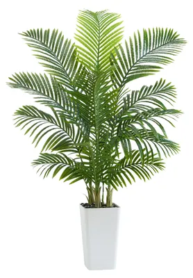 Image de Palmiers artificiels de 150 cm de haut, plantes artificielles réalistes, plante artificielle dans un grand pot blanc, palmier Areca pour le salon, le balcon, la chambre à coucher, le bureau, plante artificielle