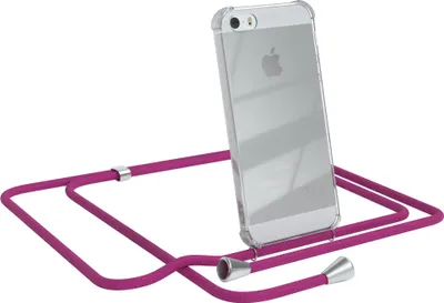 Produktbild von EAZY CASE Handykette kompatibel mit Apple iPhone SE 2016, iPhone 5 / 5S, Handyhülle mit Umhängeband, Handykordel, Schutzhülle Clear, Band in Rosa