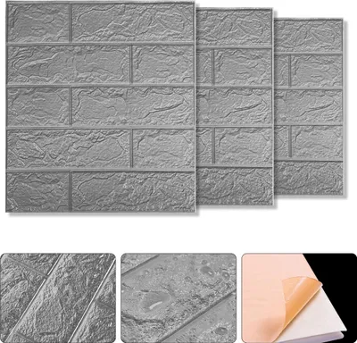 Produktbild von Selbstklebende 3D Wandpaneele Steinoptik, 12 Stück, 35x38 cm, silbergrau, wasserdicht für Küche Bad Wohnzimmer