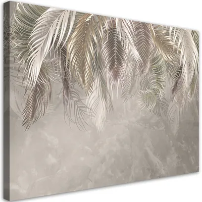 Produktbild von Leinwandbild Palmblätter auf 3D-Beton 120x80 Feeby Grau bild für die wand bereit zum aufhängen