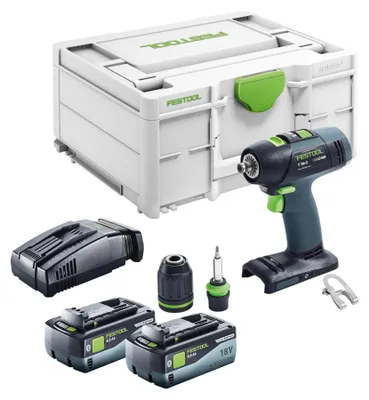 Image de Festool T 18+3 Basic Perceuse-visseuse sans fil 18 V 50 Nm Brushless + 2x batterie 8,0 Ah + chargeur rapide + Systainer