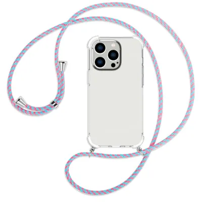 Produktbild von Handykette Backcover-Schutzhülle mit Band (Metall silberfarben) für Apple iPhone 14 Pro (6.1'') - pink/mint