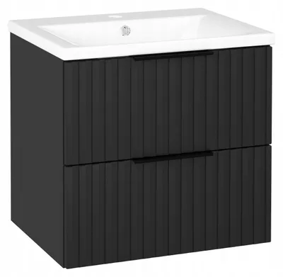 Zdjęcie produktu dla Szafka łazienkowa ryflowana z umywalką wisząca pod umywalkę czarna 60 cm