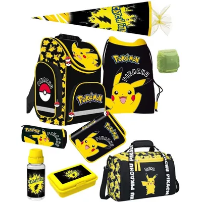 Produktbild von Pokemon Schulranzen Set 10-teilig mit Schultüte ergonomischer Tornister 1. Klasse mit Pokémon Pikachu Motiv