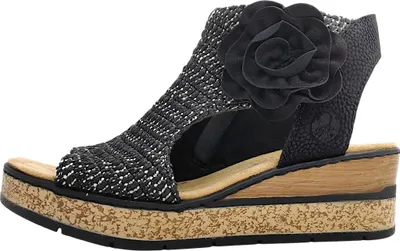 Image de Rieker 6379101 637 - Sandales compensées pour femmes, modèle 637, couleur noire, chaussures de loisirs