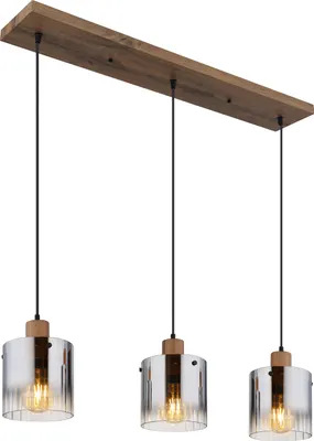 Produktbild von Globo Lighting Hängeleuchte MDF Holzoptik dunkel, Glas rauchfarben, klar verlaufend, Kabel PVC schwarz, Höhe kürzbar, LxBxH: 1000x180x1200mm, exkl. 3x E27 60W 230V