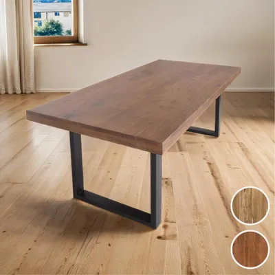Produktbild von Esstisch 240 x 100 cm Rio, Esszimmertisch nussbaumfarben, Akazienholz massiv, U-Gestell aus Metall Schwarz, gerade Kanten