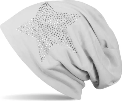 Produktbild von styleBREAKER klassische leichte Uni Beanie Mütze mit Stern Strass Applikation 04024019