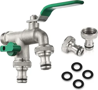 Produktbild von Messing-Waschmaschinenarmatur – Doppelwasserauslass, 1/2" 3/4" 3/4", für Küche und Garten (Grün)