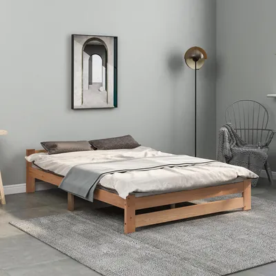 Produktbild von MODFU Klassische Bett Massivholzbett 140 x 200 cm mit Lattenrost, Doppelbett Holzbett Jugendbet(Ohne Matratze),Natur