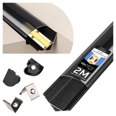Produktbild von MasterLED LED Eckleiste Schwarz 2m – Aluprofil V-Form – Set mit klarer Abdeckung & Endkappen für LED Streifen