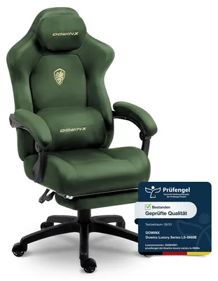 Obrázek produktu pro Ergonomická herní židle s bederní opěrkou, potažená velurem, s tlustým polstrováním, opěrkou nohou, nastavitelnými podloketníky a možností nastavení sklonu až do 160 stupňů. Barva: zelená