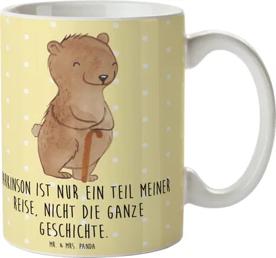 Produktbild von Mr. & Mrs. Panda Kaffeebecher Bär Parkinson - Gelb Pastell - Geschenk, Tasse, Motivtasse, Keramiktasse, Pott, Neurodegenerative Erkrankung, Morbus, Teetasse, Kaffeetasse