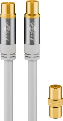 Immagine prodotto di Goobay 70325 Cavo antenna TV (135 dB tipico), 4x schermato, 10 m, bianco - placcato oro, presa coassiale > spina coassiale